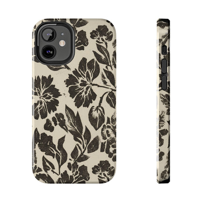 Floral Noir Tough Phone Case — Black Vintage Flower Protective Cover