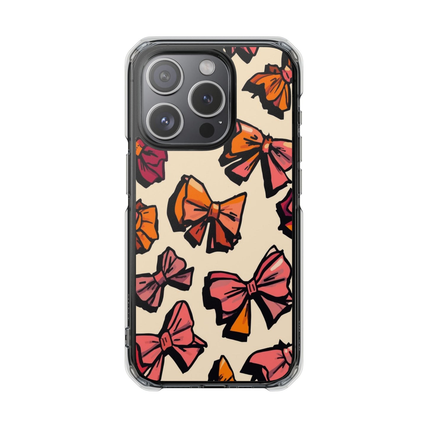 Clear Magnetic Phone Case — Hand-Drawn Pink & Orange Bows Design