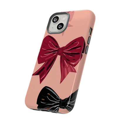 Bow Pattern Tough Phone Case — Pink, Red & Black Decorative Bows