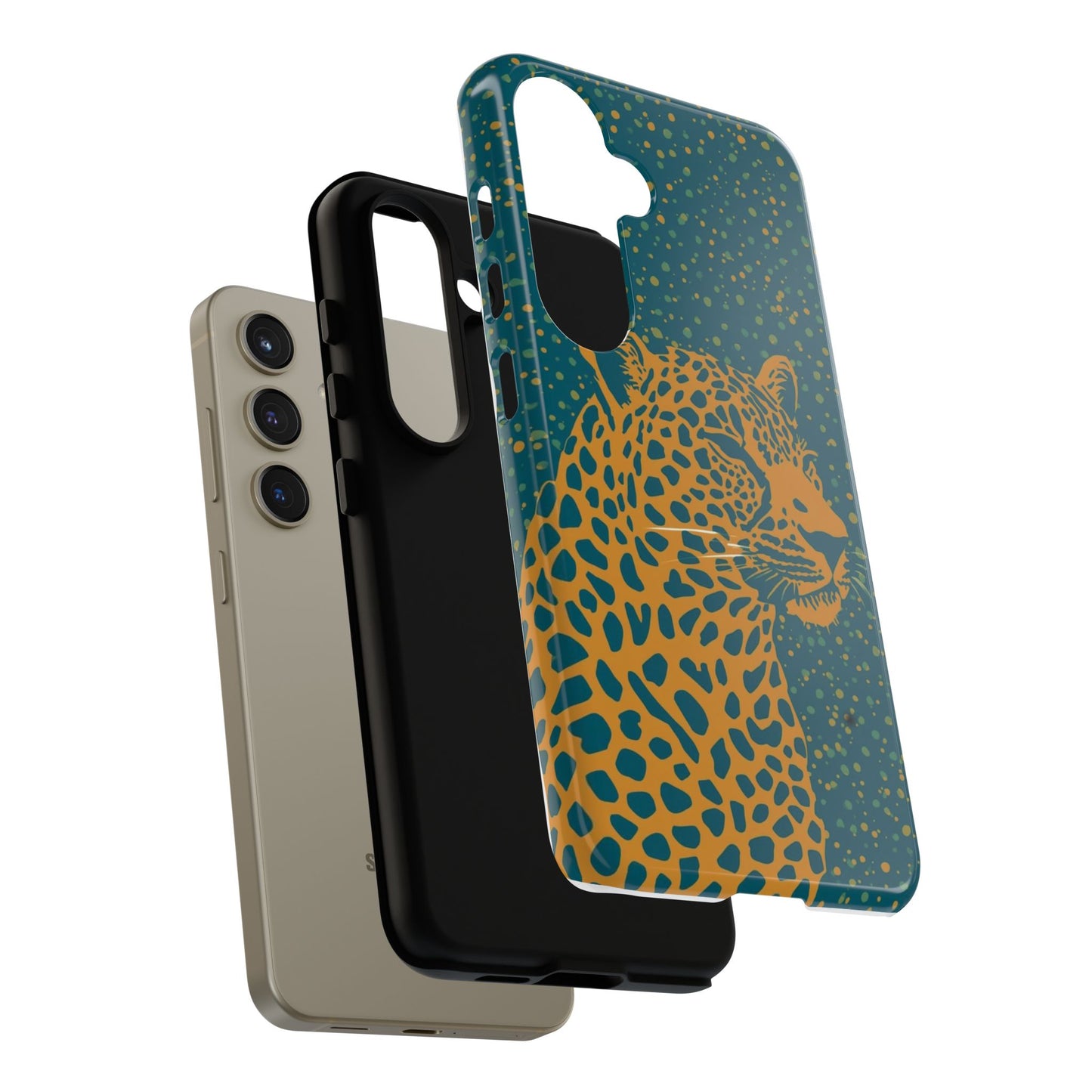 Leopard Spotlight Phone Case — Teal Gold Animal Print Protective Cover