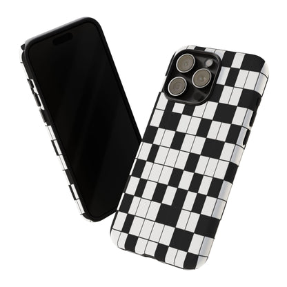 Crossword Grid Phone Case — Black & White Puzzle Pattern Tough Phone Cover