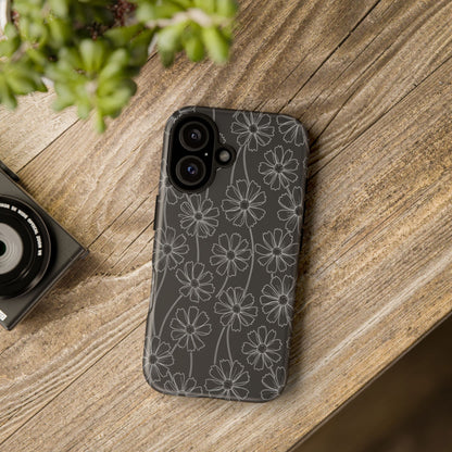 Floral Doodle Tough Phone Case — Black & Gray Daisy Pattern