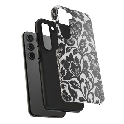Tough Phone Case — Black & White Vintage Floral Protective Cover