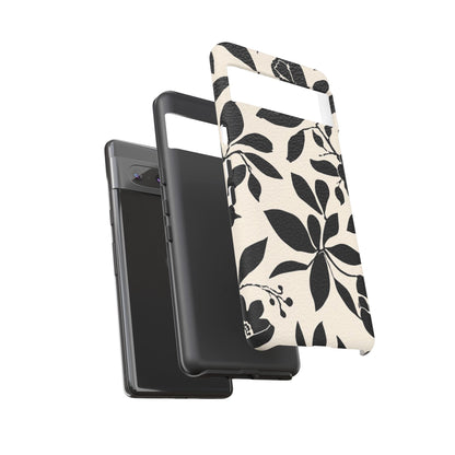 Black Floral Pattern Phone Case — Monochrome Botanical Tough Case