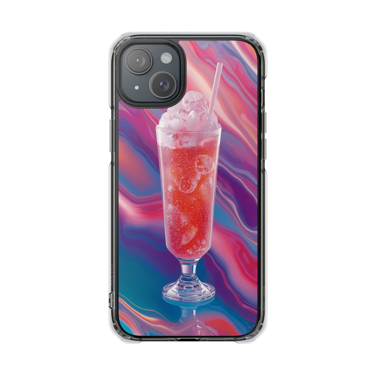 Clear Magnetic Phone Case — Retro Pink Soda Float Design
