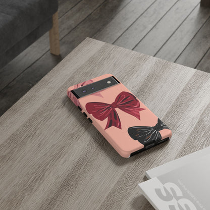 Bow Pattern Tough Phone Case — Pink, Red & Black Decorative Bows