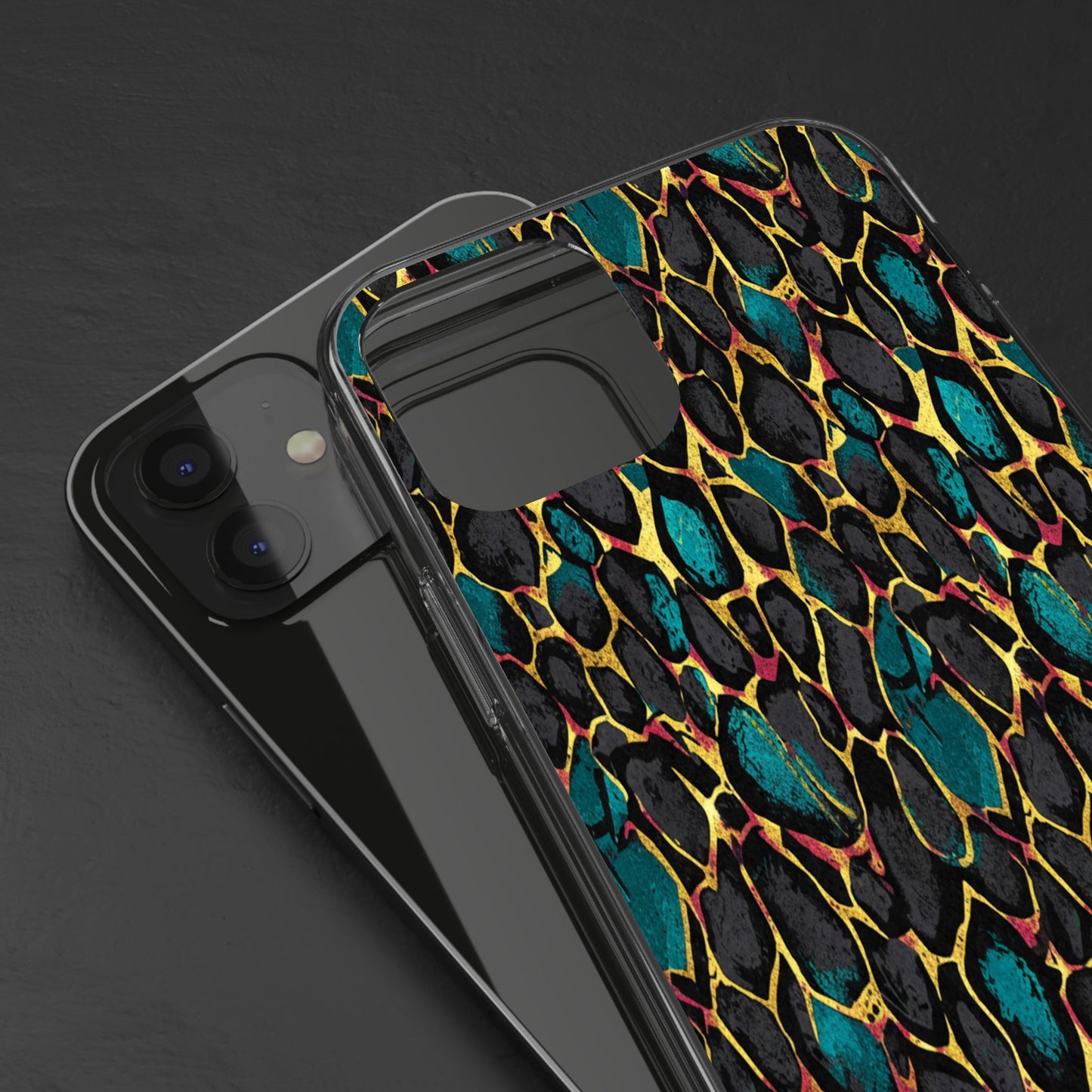 Teal Gold Leopard Clear Phone Case
