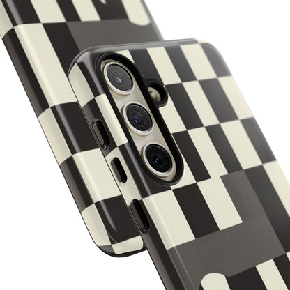 Checkerboard Wave Phone Case — Black & Cream Graphic Tough Case