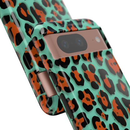 Teal & Rust Leopard Phone Case — Tough Protective Animal Print
