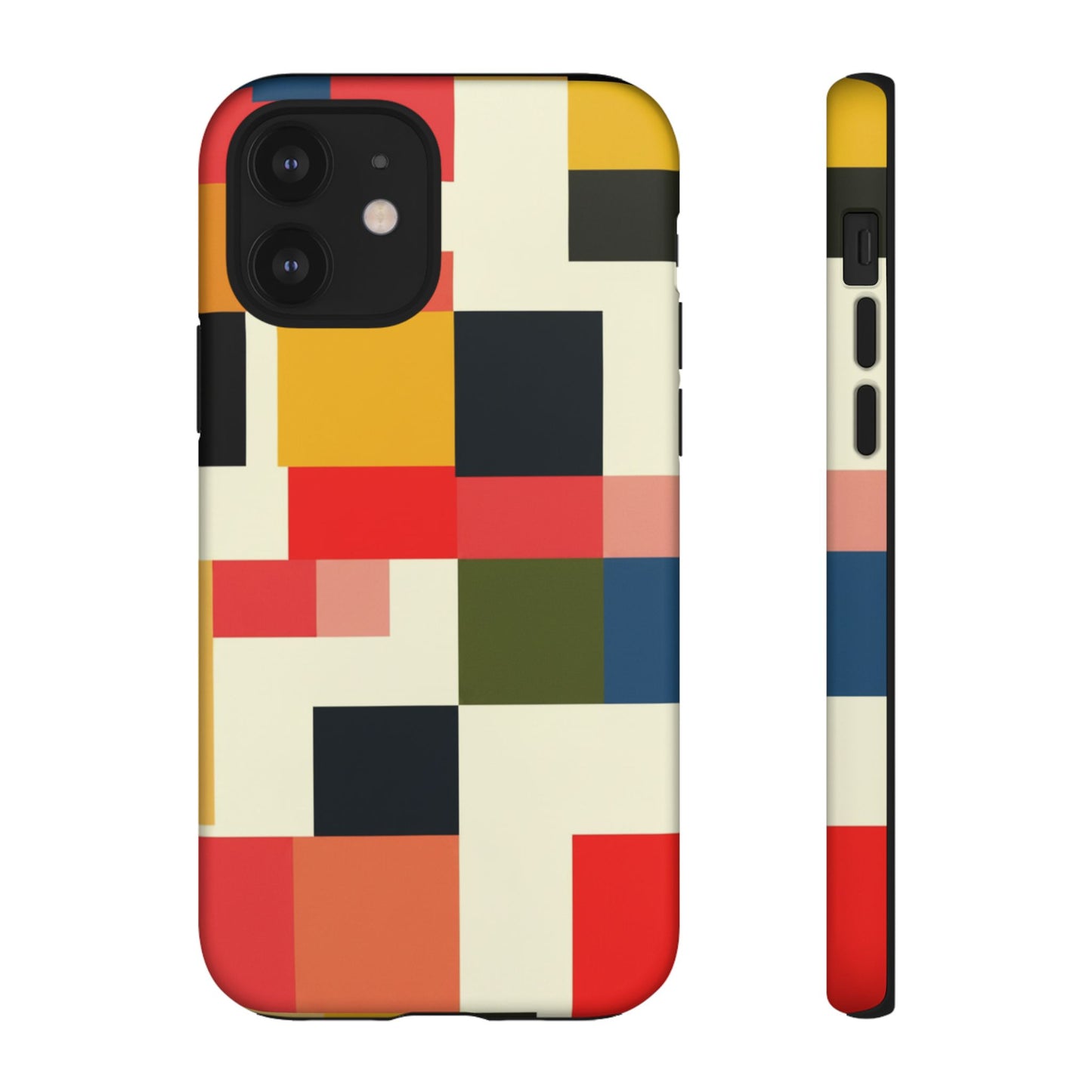 Abstract Color Block Tough Phone Case — Retro Geometric Protective Cover