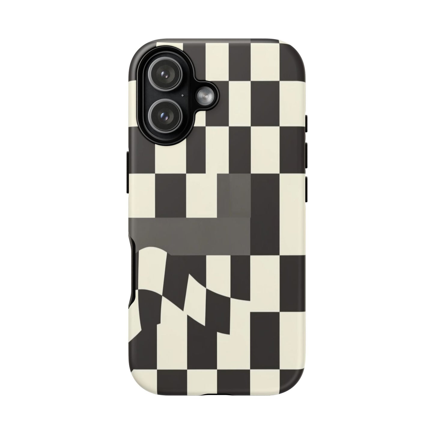 Checkerboard Wave Phone Case — Black & Cream Graphic Tough Case