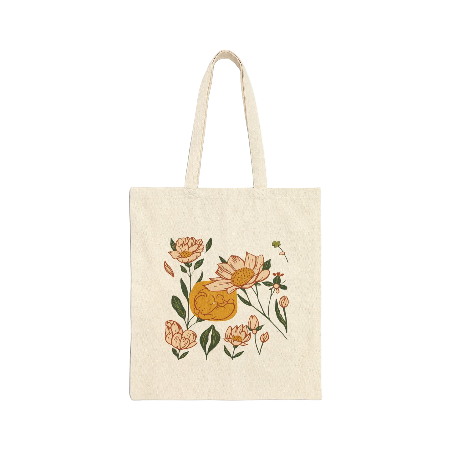 Botanical Cotton Canvas Tote Bag, Eco-Friendly Shopping Bag, Gift for Her, Reusable Grocery Bag, Boho Style Tote