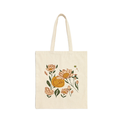 Botanical Cotton Canvas Tote Bag, Eco-Friendly Shopping Bag, Gift for Her, Reusable Grocery Bag, Boho Style Tote