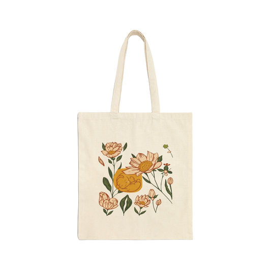 Botanical Cotton Canvas Tote Bag, Eco-Friendly Shopping Bag, Gift for Her, Reusable Grocery Bag, Boho Style Tote