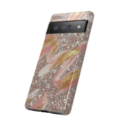 Glitter Blush Marble Phone Case — Pink Gold Swirl Tough Case