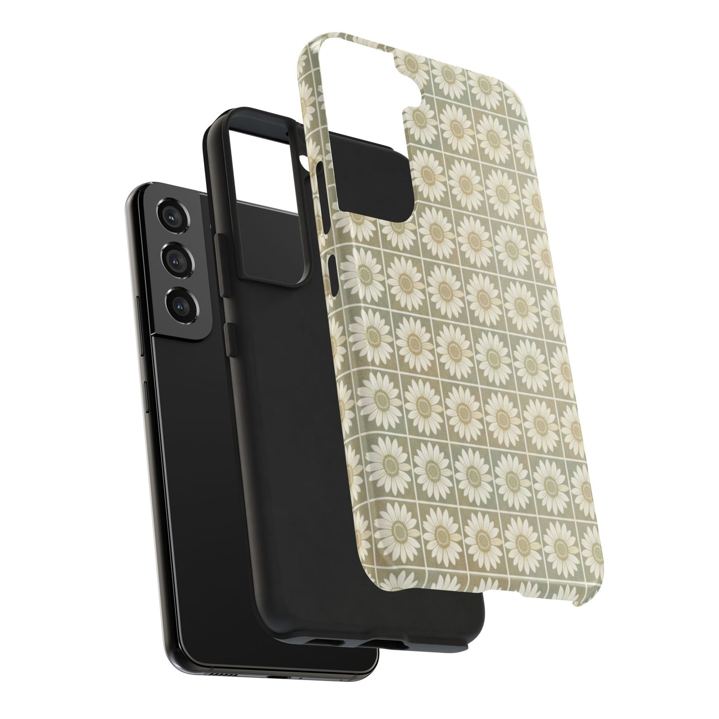 Daisy Tile Tough Phone Case — Retro Floral Protective Phone Cover