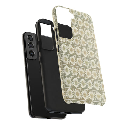 Daisy Tile Tough Phone Case — Retro Floral Protective Phone Cover