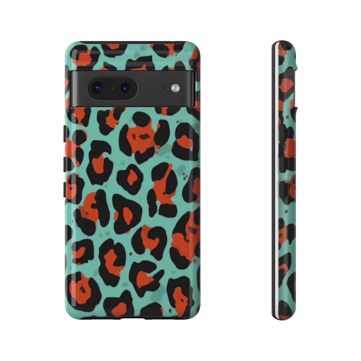 Leopard Print Tough Phone Case — Teal & Rust Protective iPhone Cover