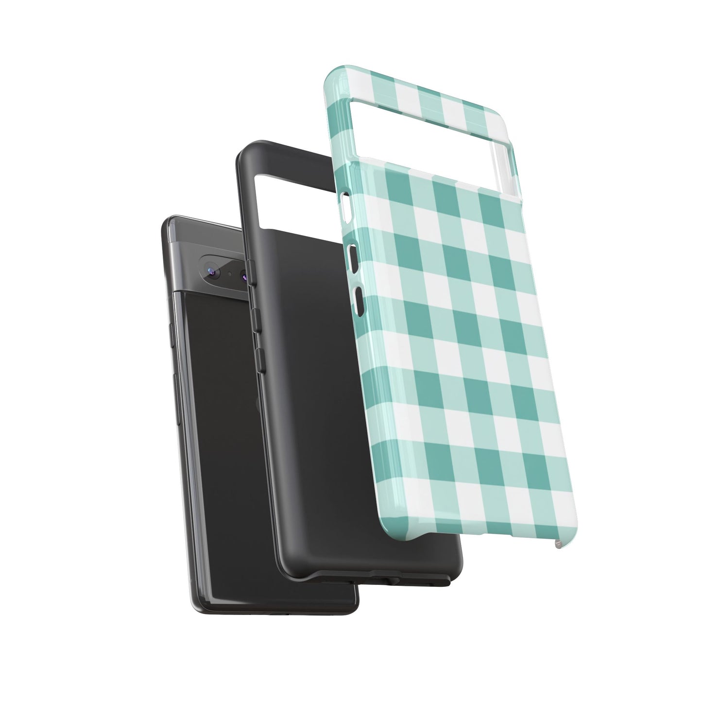 Mint Green Buffalo Check Tough Phone Case — Durable Plaid Protective Cover