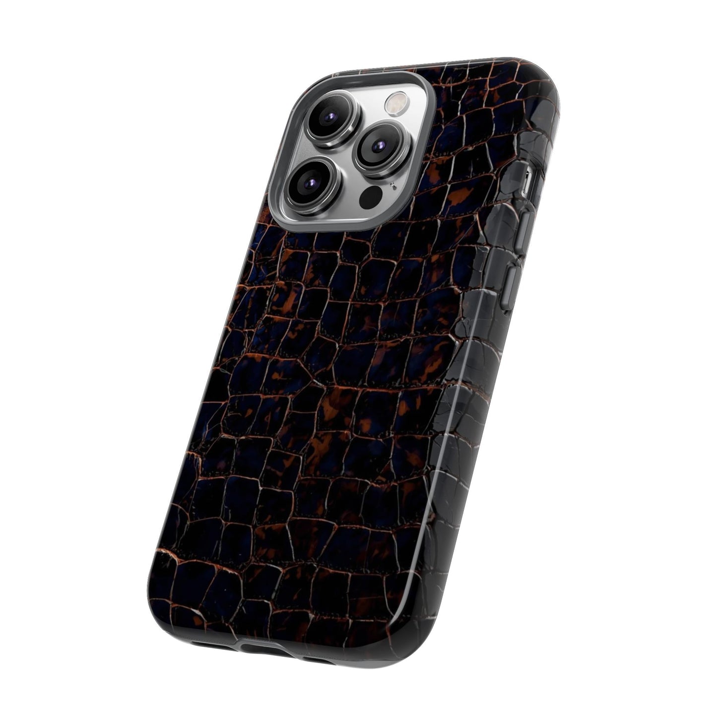 Croc-Embossed Tough Phone Case — Shockproof Black Alligator Texture