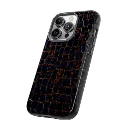 Croc-Embossed Tough Phone Case — Shockproof Black Alligator Texture
