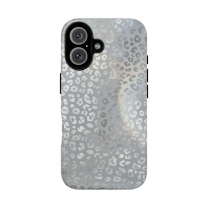 Grey Leopard Print Tough Phone Case — Durable Protective iPhone Cover