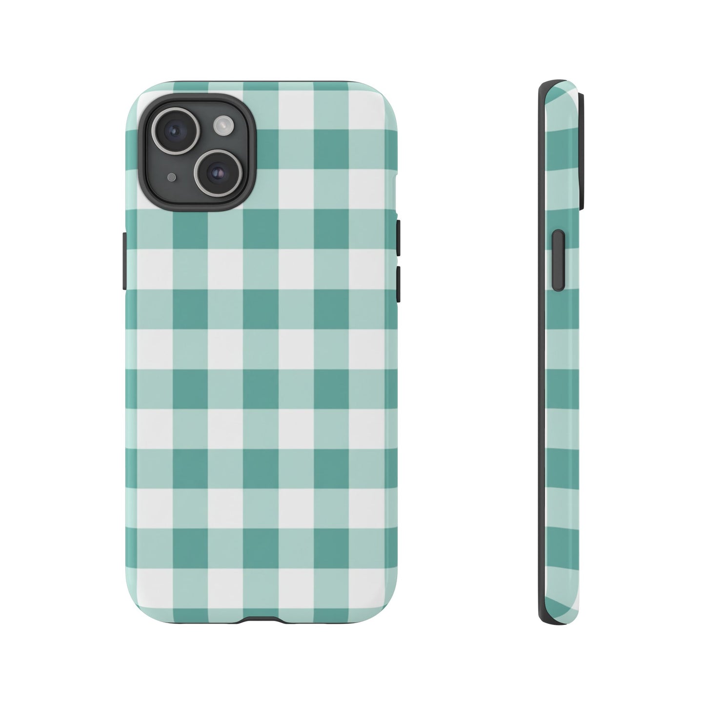 Mint Green Buffalo Check Tough Phone Case — Durable Plaid Protective Cover