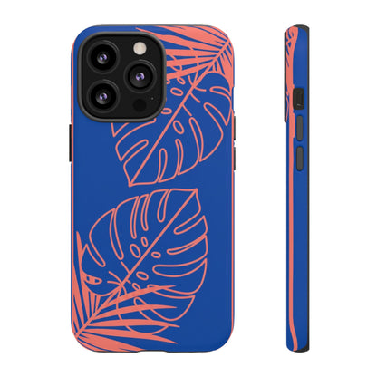 Tropical Monstera Phone Case — Blue & Coral Leaf Protective Cover