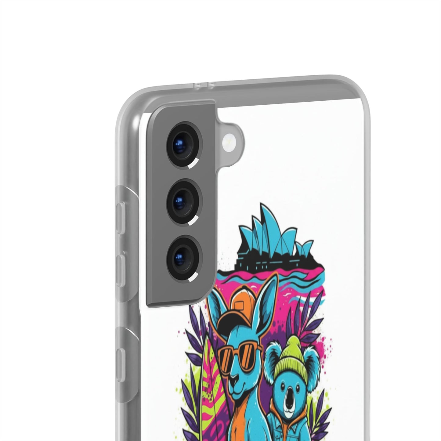 Kangaroo & Koala Surf Phone Case — Neon Aussie Beach Vibes Flexible Case