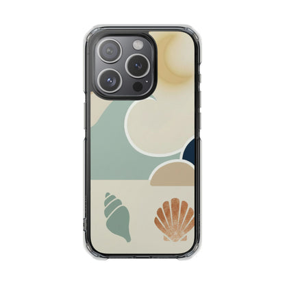Clear Magnetic Phone Case — Coastal Shell & Wave Art, Minimal Beach Vibe