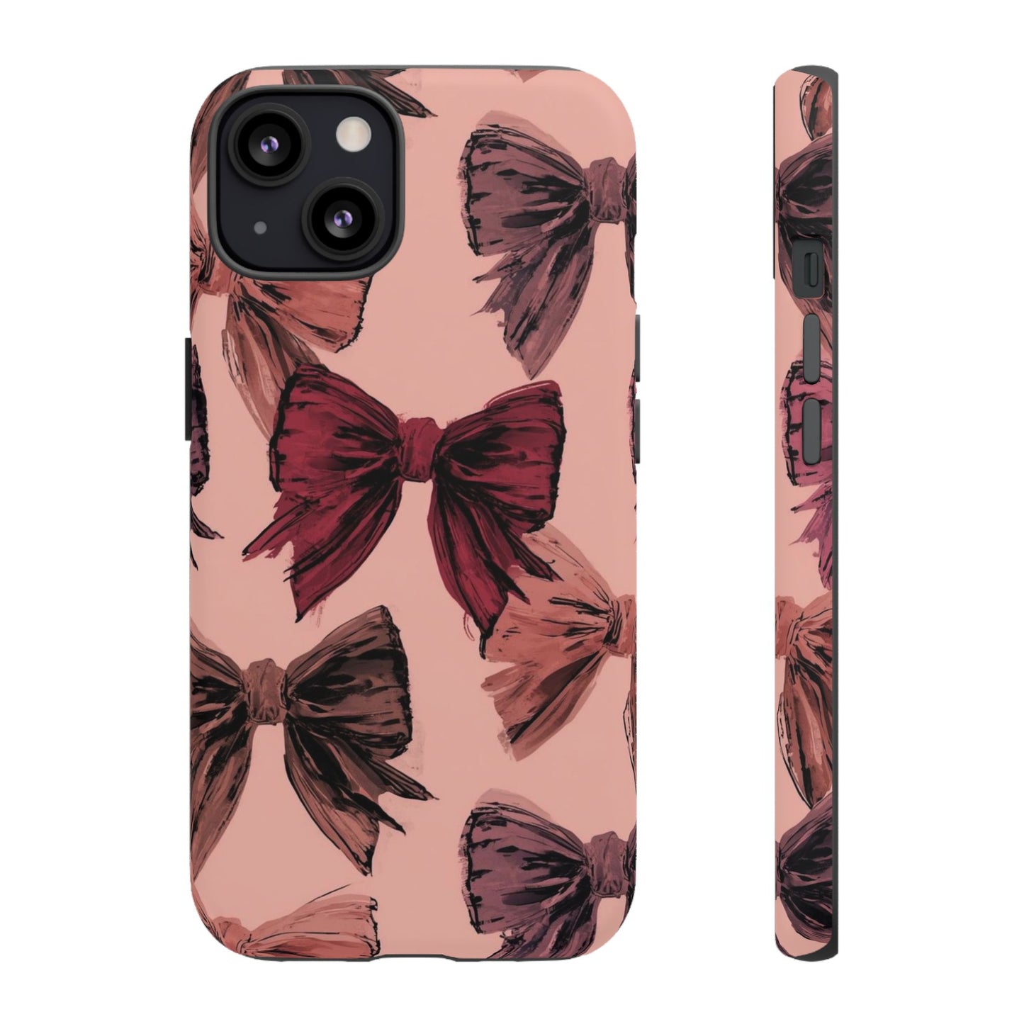 Bow Pattern Tough Phone Case — Pink Watercolor Bows Protective iPhone Cover