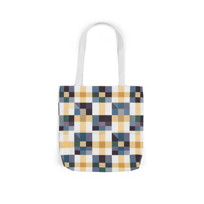 Plaid Geometric Canvas Tote Bag — Retro Check Pattern, Everyday Market & Grocery Tote
