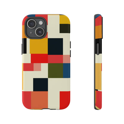 Abstract Color Block Tough Phone Case — Retro Geometric Protective Cover
