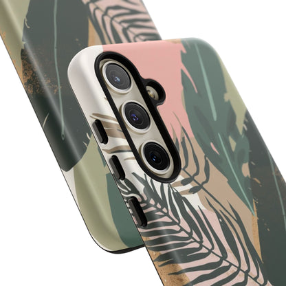 Tropical Leaf Tough Phone Case — Abstract Pink & Green Botanical Protective Cover
