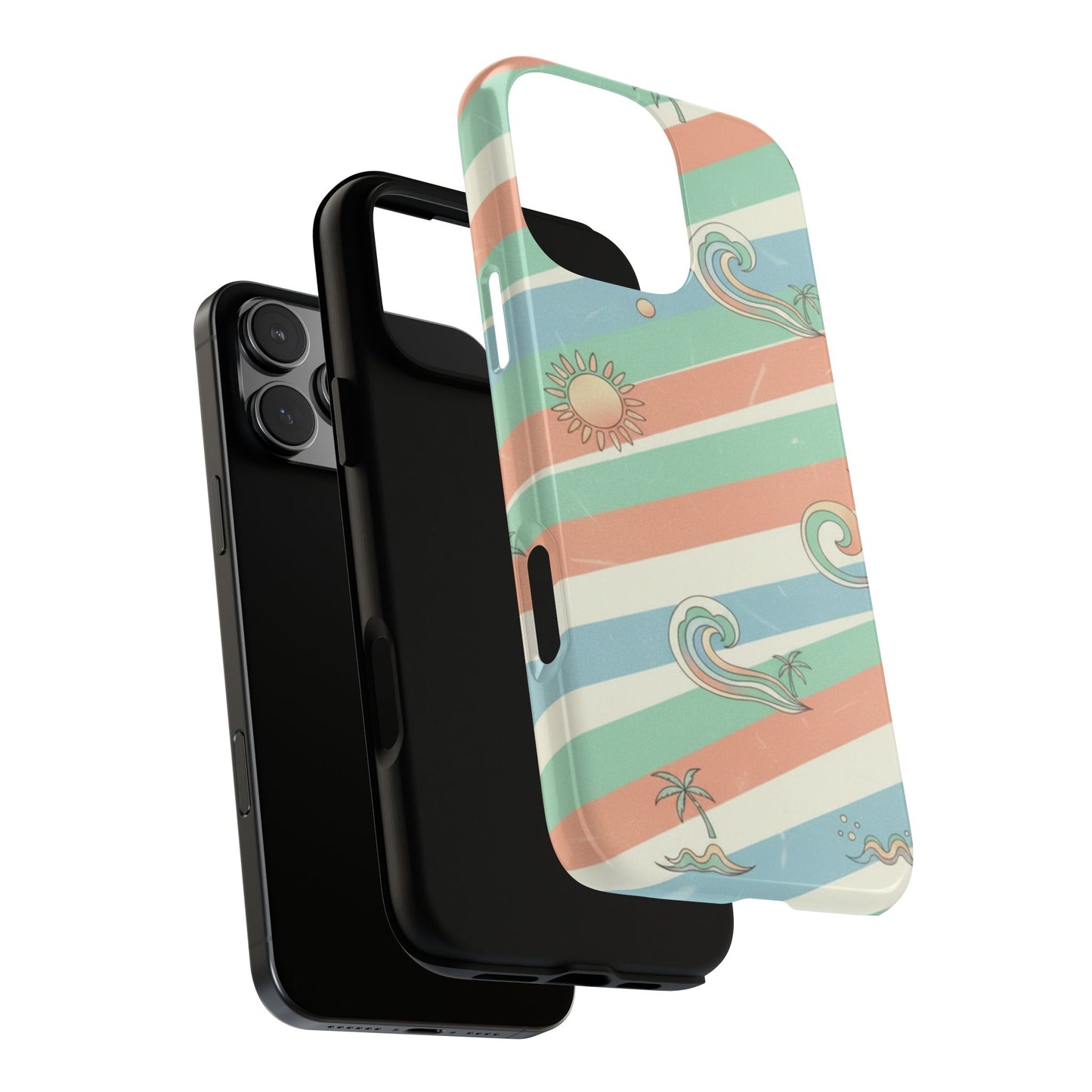 Beach Waves Tough Phone Case — Retro Surf Stripes, Palm & Sun Protective Cover