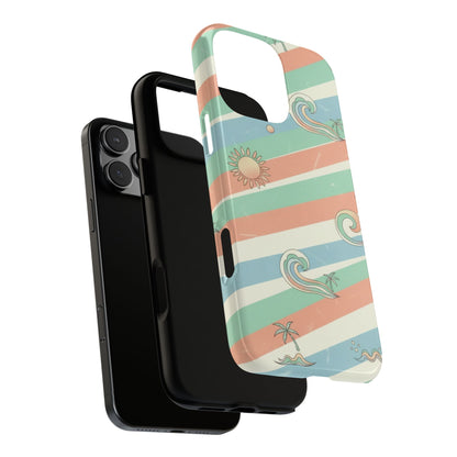 Beach Waves Tough Phone Case — Retro Surf Stripes, Palm & Sun Protective Cover