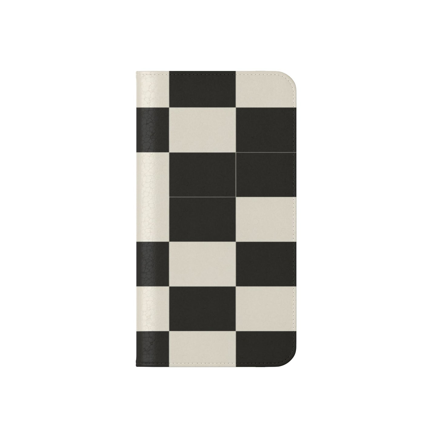 Checkered Flip Phone Case – Black & Cream Retro Grid Wallet Case