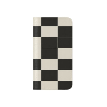 Checkered Flip Phone Case – Black & Cream Retro Grid Wallet Case