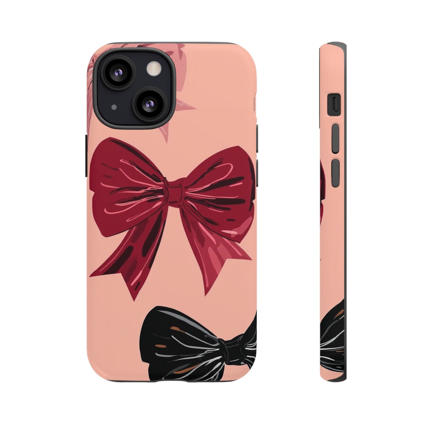 Bow Pattern Tough Phone Case — Pink, Red & Black Decorative Bows