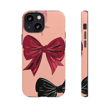 Bow Pattern Tough Phone Case — Pink, Red & Black Decorative Bows