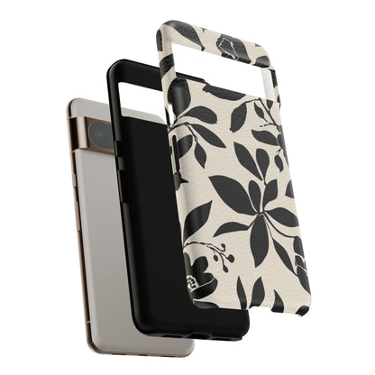 Black Floral Pattern Phone Case — Monochrome Botanical Tough Case