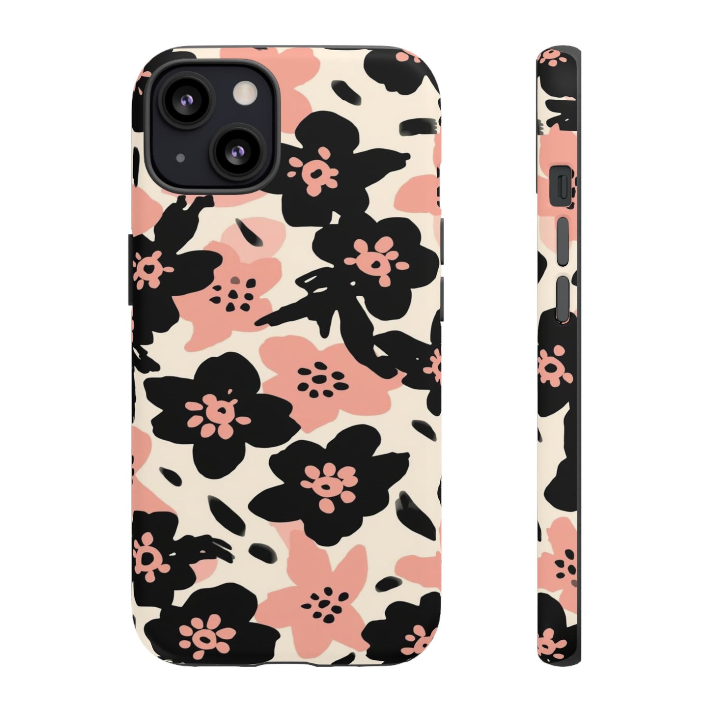 Floral Phone Case — Pink & Black Retro Blossom Protective Cover