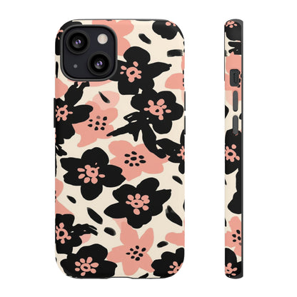 Floral Phone Case — Pink & Black Retro Blossom Protective Cover