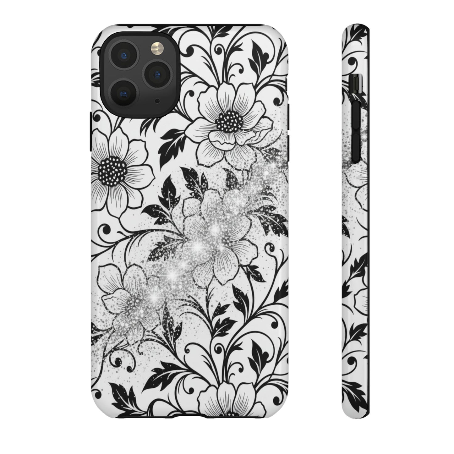 Floral Lace Phone Case — Black & White Vintage Flower Protective Case