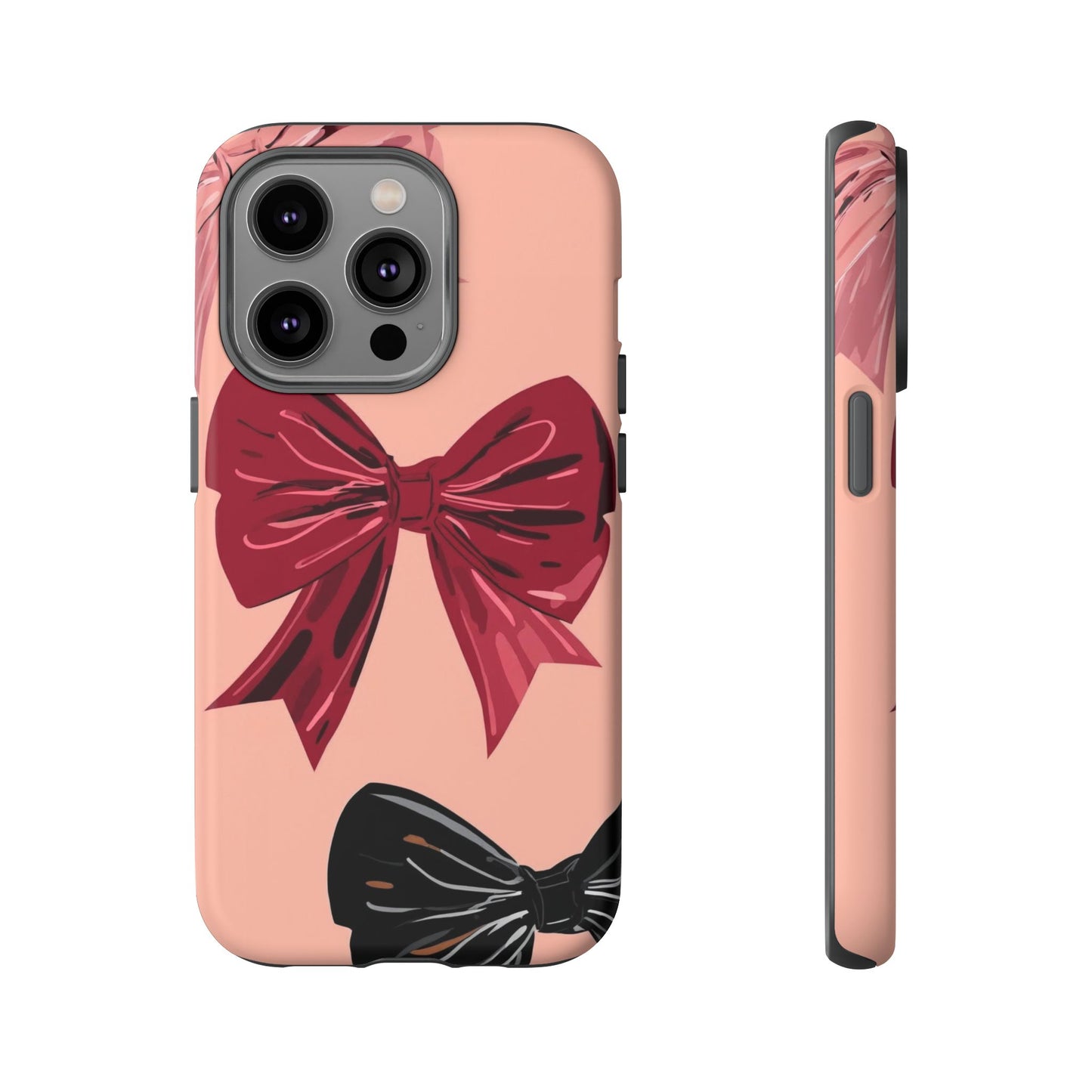 Bow Pattern Tough Phone Case — Pink, Red & Black Decorative Bows