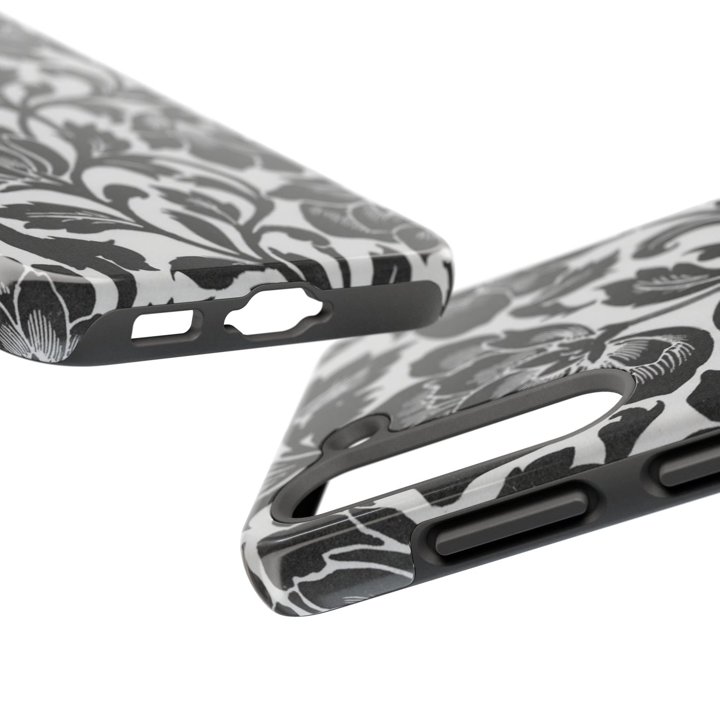 Tough Phone Case — Black & White Vintage Floral Protective Cover