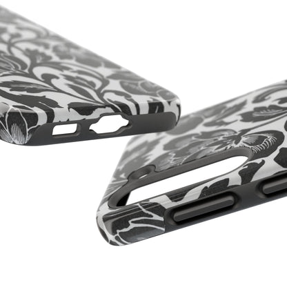 Tough Phone Case — Black & White Vintage Floral Protective Cover