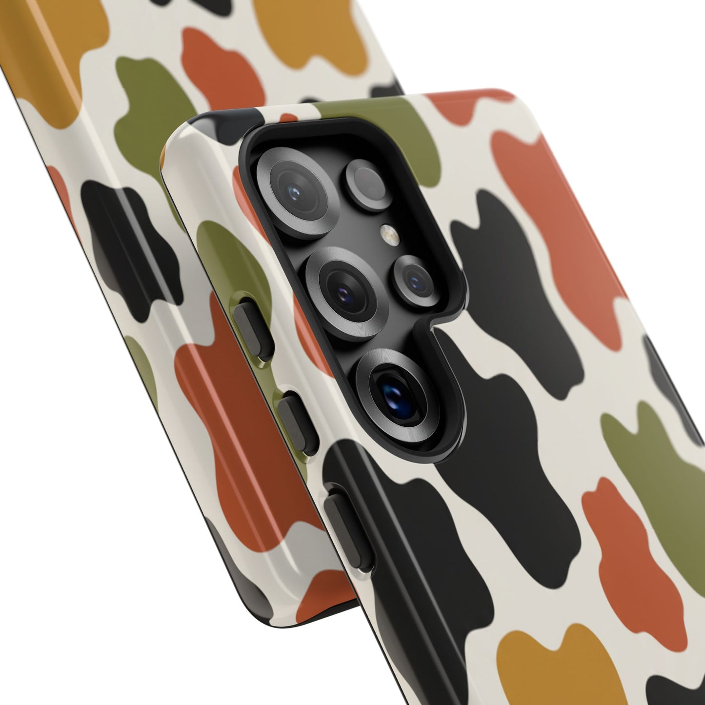 Camouflage Pattern Tough Phone Case – Retro Olive, Rust & Mustard Protective Cover