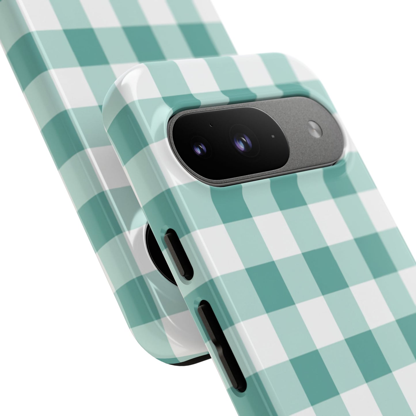 Mint Green Buffalo Check Tough Phone Case — Durable Plaid Protective Cover