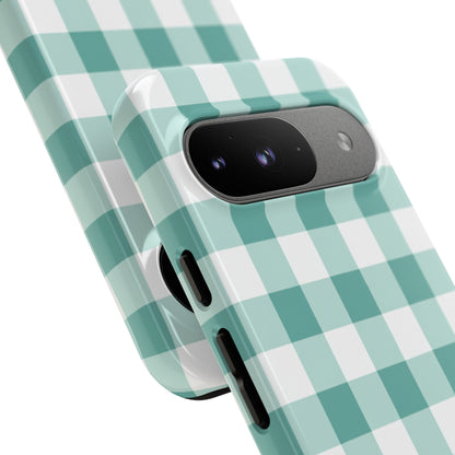 Mint Green Buffalo Check Tough Phone Case — Durable Plaid Protective Cover